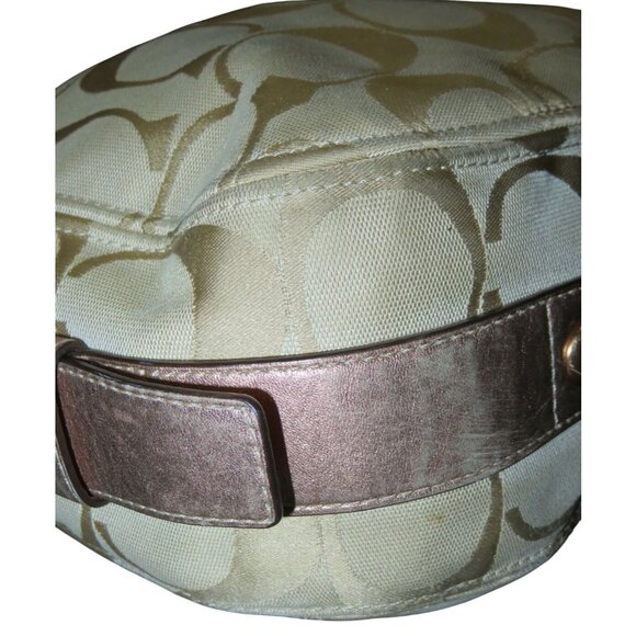 Coach 09 Zoe Signature Canvas Jacquard Khaki & HTF Rose Gold Hobo Handbag 12674 - Picture 6 of 14